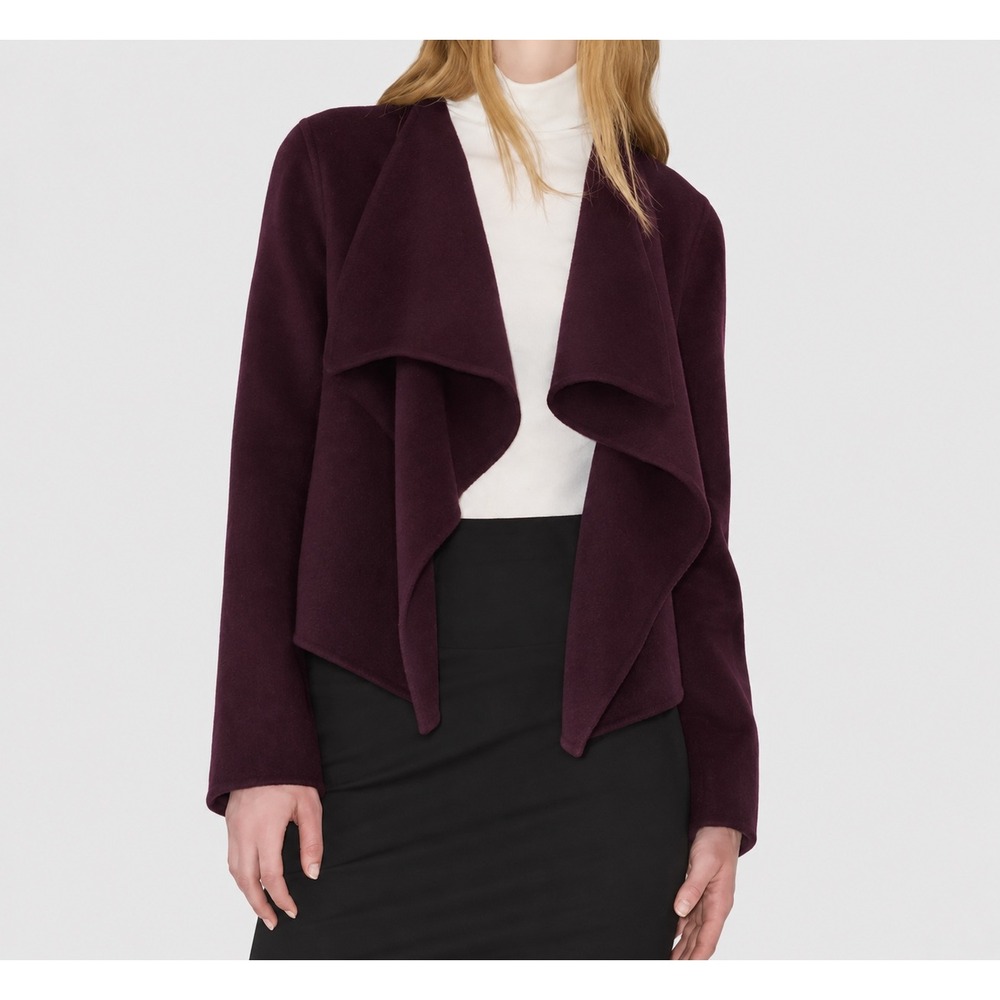 Soia & Kyo Bree Double-Face Wool-Blend Wrap Jacket Burgundy Purple Hooded L